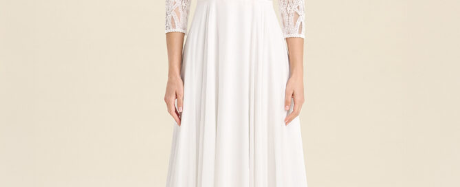 Vintage Brautkleid Harriet mit Spitzenärmeln und fließendem Chiffonrock
